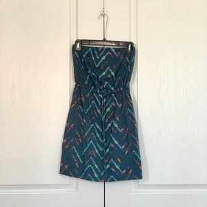 Blue Colorful Chevron Strapless Dress